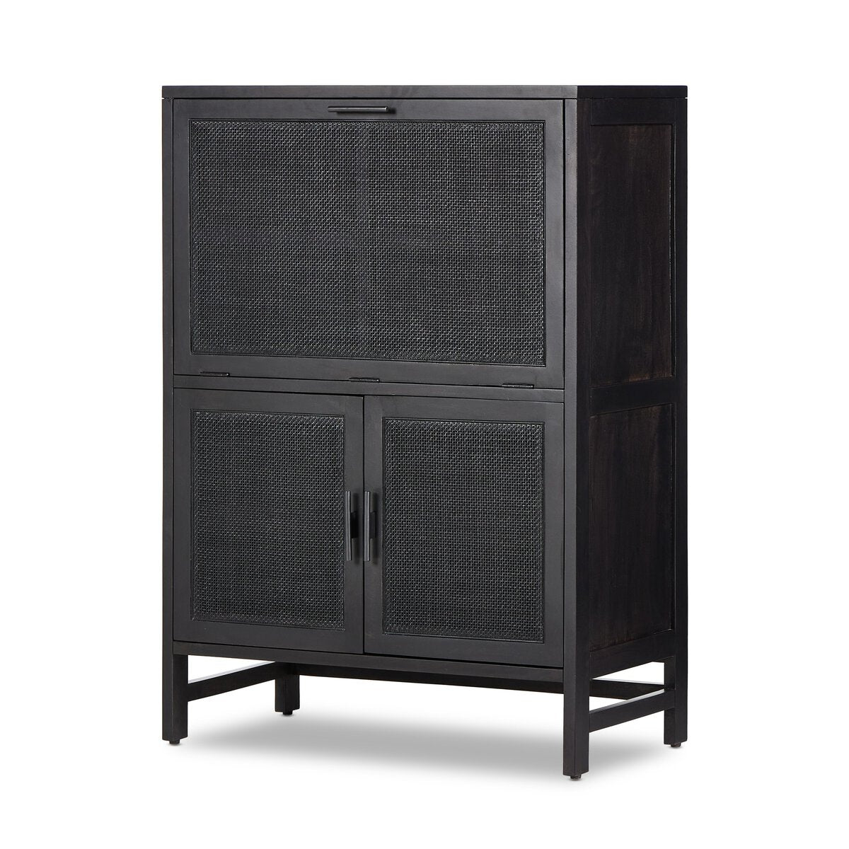 Caprice Bar Cabinet Bar & Wine Storage Four Hands Black W/ Black Wash Mango    Bar & Wine Storage,www.oldbonesco.com,Mid Century Furniture, Furniture Sale, Old Bones Co, Mid Century Sale, Four Hands Furniture, Sale,Gus, Sale,Perigold Caprice Bar Cabinet Bar & Wine Storage Sale, Perigold Sale Caprice Bar Cabinet,Caprice Bar Cabinet Lulu and Georgia,Burke Decor Sale Caprice Bar Cabinet, open box furniture,Open Box Caprice Bar Cabinet