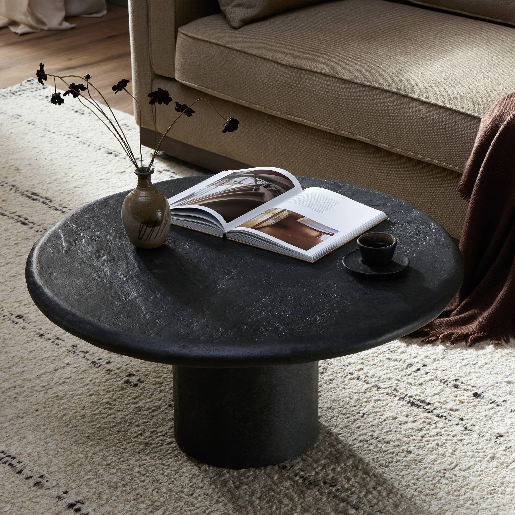 Bonnie Coffee Table - Textured Black Concrete Coffee Tables Four Hands     Coffee Tables,https://www.oldbonesco.com,Mid Century Furniture, Furniture Sale, Old Bones Co, Mid Century Sale, Four Hands Furniture, Sale,Gus, Sale,Perigold Bonnie Coffee Table - Textured Black Concrete Coffee Tables Sale, Perigold Sale Bonnie Coffee Table - Textured Black Concrete,Bonnie Coffee Table - Textured Black Concrete Lulu and Georgia,Burke Decor Sale Bonnie Coffee Table - Textured Black Concrete, open box furniture,Open Bo