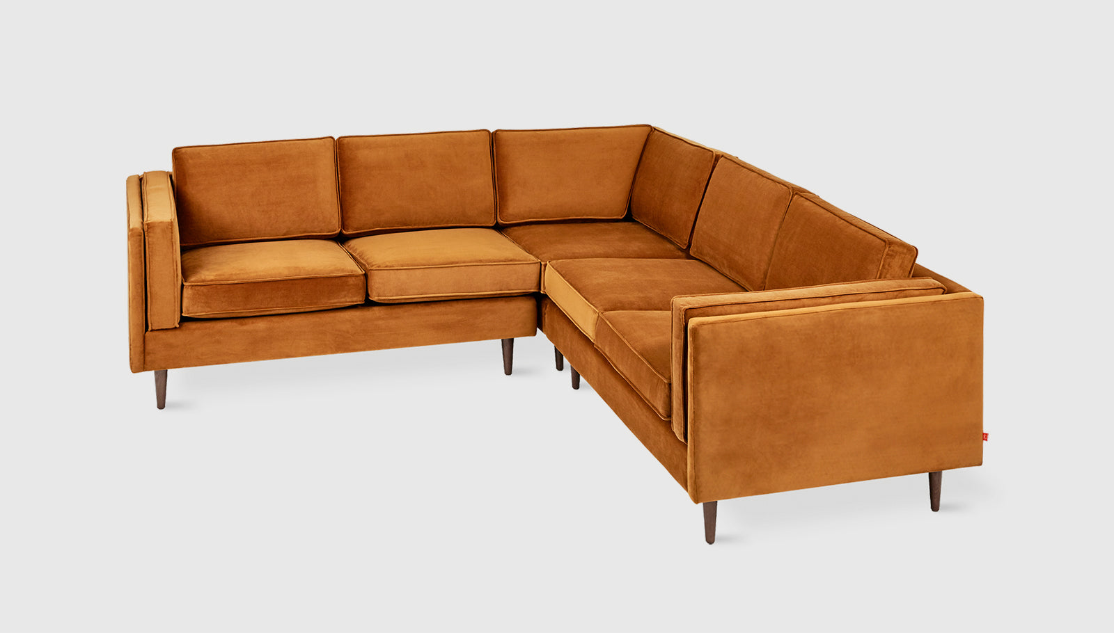 Adelaide Bi-Sectional Velvet Rust / WalnutSectional Gus*  Velvet Rust Walnut  Four Hands, Mid Century Modern Furniture, Old Bones Furniture Company, Old Bones Co, Modern Mid Century, Designer Furniture, https://www.oldbonesco.com/