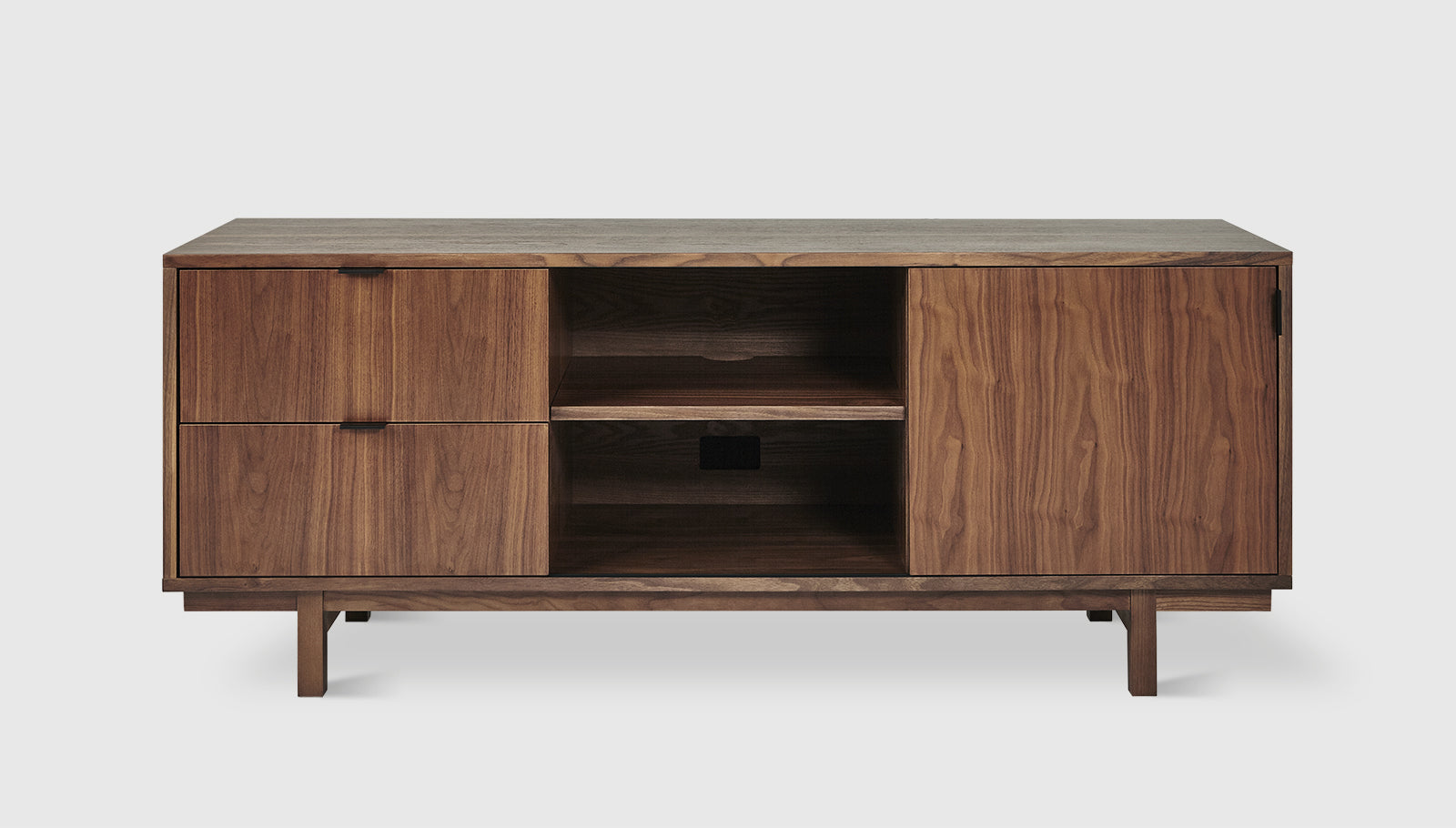 Belmont Media Stand Natural WalnutMedia Unit Gus*  Natural Walnut   Four Hands, Mid Century Modern Furniture, Old Bones Furniture Company, Old Bones Co, Modern Mid Century, Designer Furniture, https://www.oldbonesco.com/