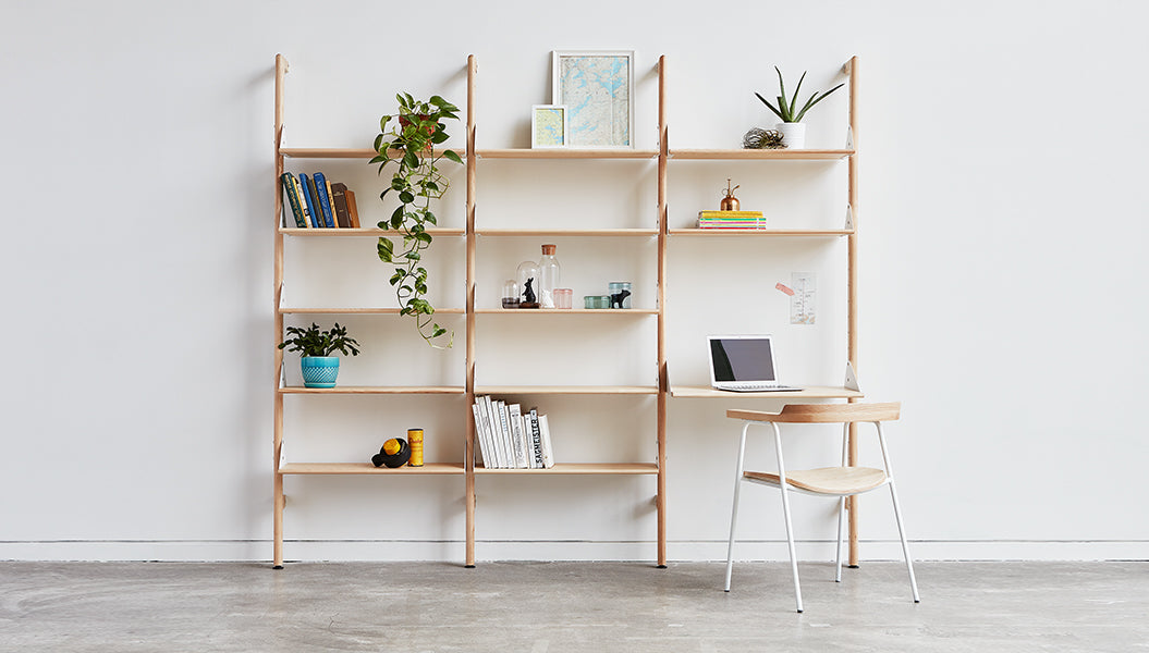 Branch-1 Shelving Unit with Desk SHELVING Gus*     Four Hands, Mid Century Modern Furniture, Old Bones Furniture Company, Old Bones Co, Modern Mid Century, Designer Furniture, https://www.oldbonesco.com/