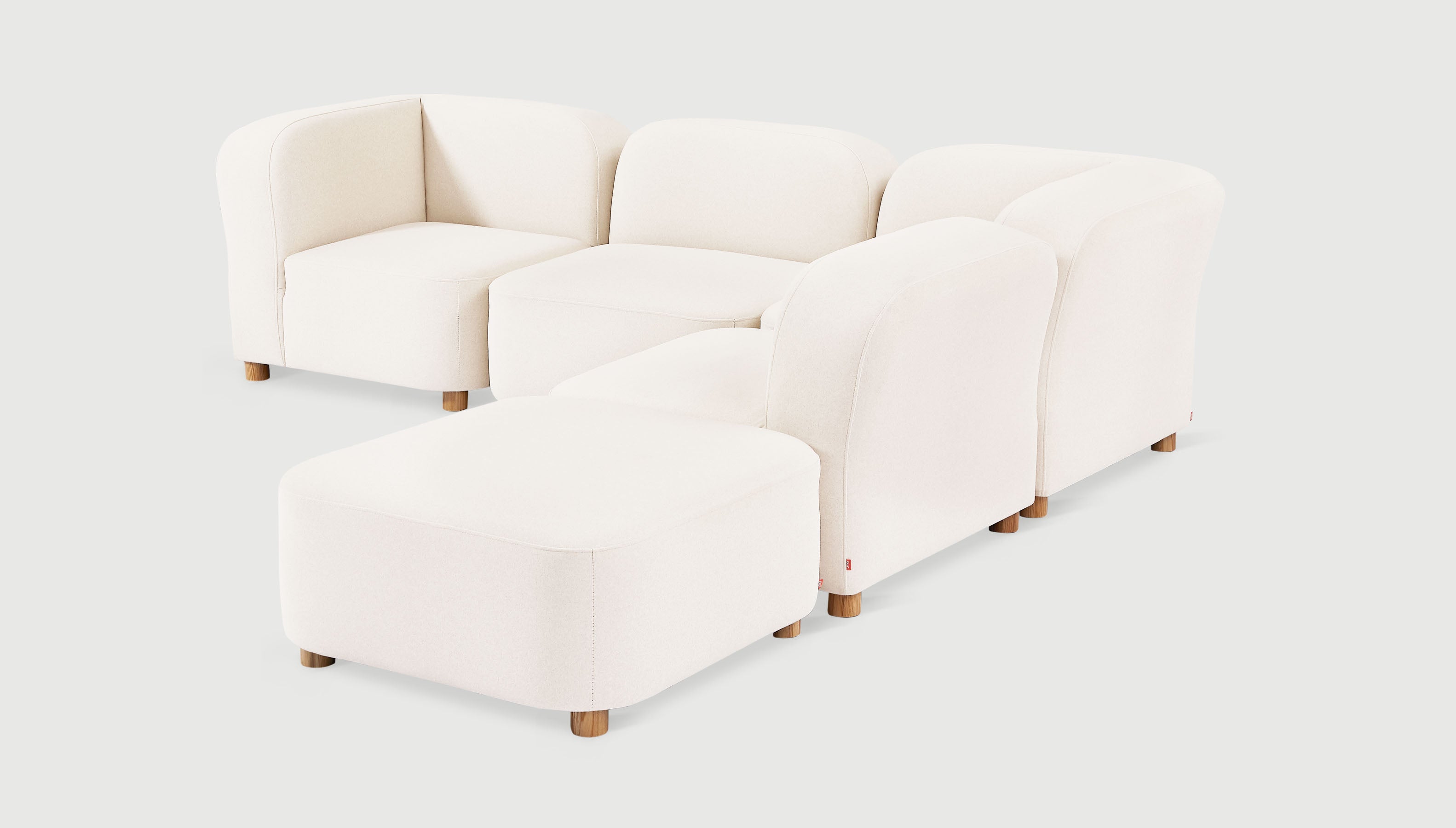 Circuit Modular 5-pc Sectional Merino Cream / Natural AshSofa Gus*  Merino Cream Natural Ash  Four Hands, Mid Century Modern Furniture, Old Bones Furniture Company, Old Bones Co, Modern Mid Century, Designer Furniture, https://www.oldbonesco.com/