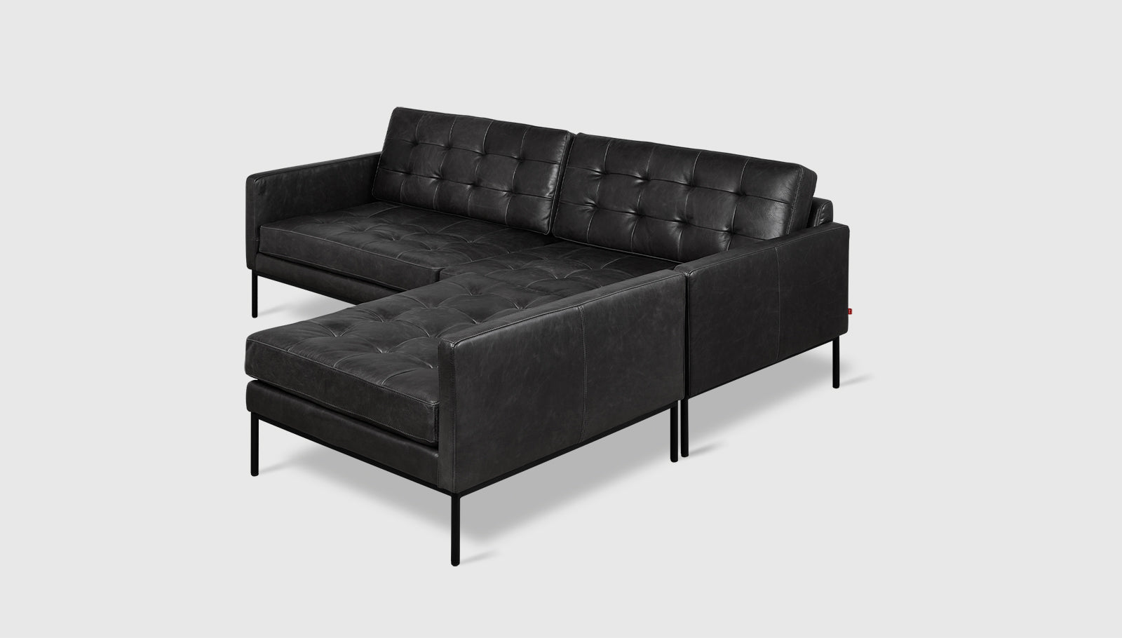 Towne Bi-Sectional Saddle Black Leather / BlackSectional Gus*  Saddle Black Leather Black  Four Hands, Mid Century Modern Furniture, Old Bones Furniture Company, Old Bones Co, Modern Mid Century, Designer Furniture, https://www.oldbonesco.com/