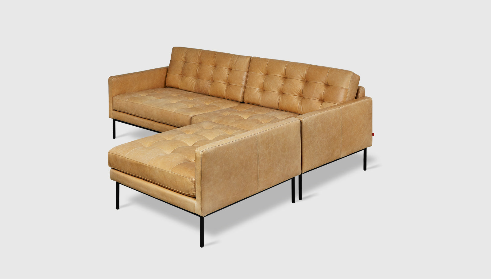 Towne Bi-Sectional Canyon Whiskey Leather / BlackSectional Gus*  Canyon Whiskey Leather Black  Four Hands, Mid Century Modern Furniture, Old Bones Furniture Company, Old Bones Co, Modern Mid Century, Designer Furniture, https://www.oldbonesco.com/