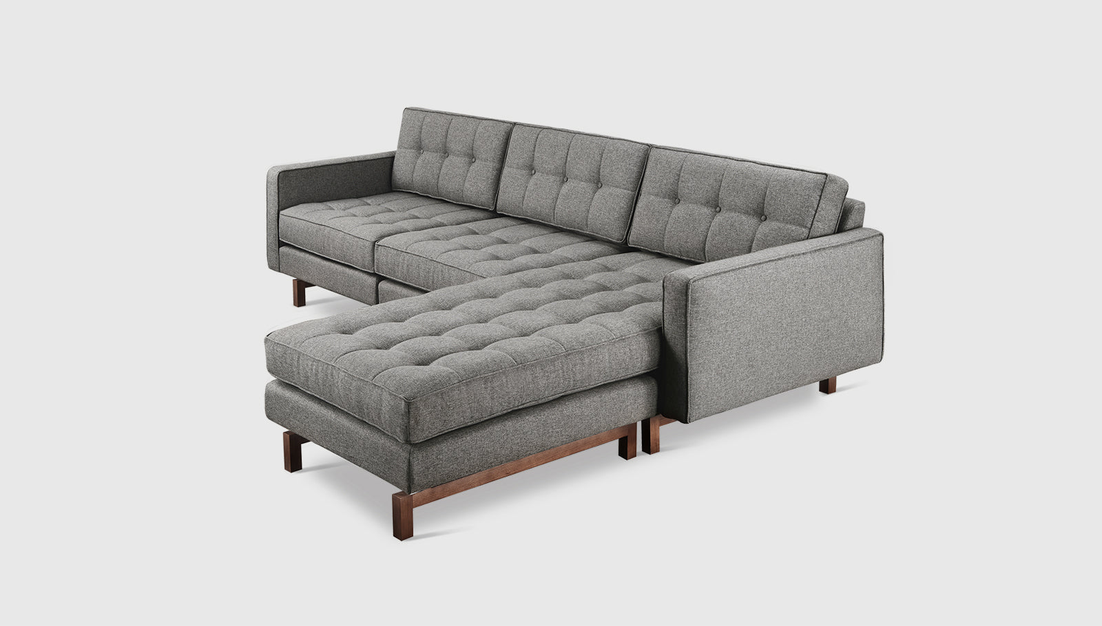 Jane 2 Bi-Sectional Parliament Stone / WalnutSectionals Gus*  Parliament Stone Walnut  Four Hands, Mid Century Modern Furniture, Old Bones Furniture Company, Old Bones Co, Modern Mid Century, Designer Furniture, https://www.oldbonesco.com/