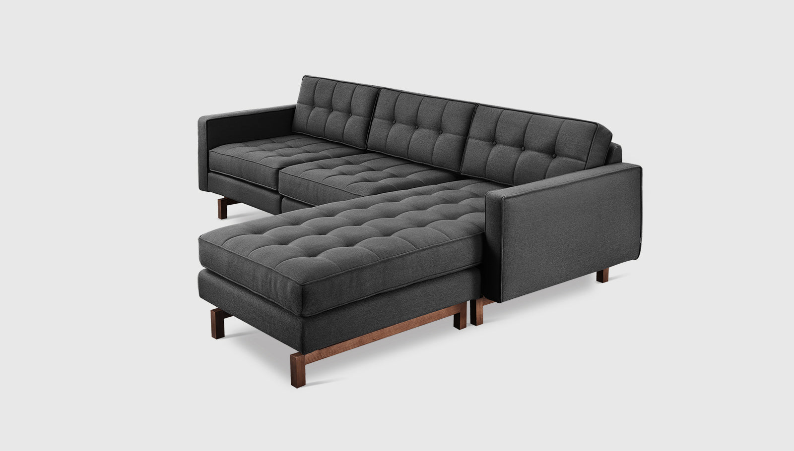 Jane 2 Bi-Sectional Urban Tweed Ink / WalnutSectionals Gus*  Urban Tweed Ink Walnut  Four Hands, Mid Century Modern Furniture, Old Bones Furniture Company, Old Bones Co, Modern Mid Century, Designer Furniture, https://www.oldbonesco.com/