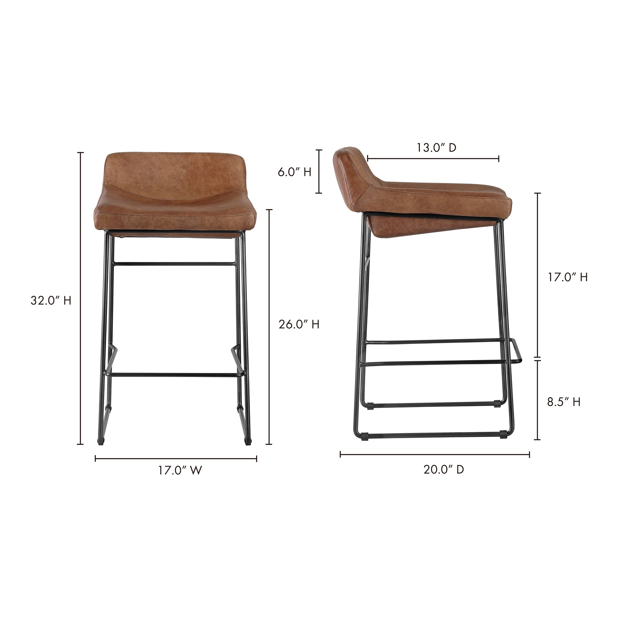 Starlet Counter Stool Open Road Leather - Set of Two Counter Stool Moe's    Four Hands, Mid Century Modern Furniture, Old Bones Furniture Company, Old Bones Co, Modern Mid Century, Designer Furniture, Furniture Sale, Warehouse Furniture Sale, Starlet Counter Stool Open Road Leather - Set of Two Sale, https://www.oldbonesco.com/