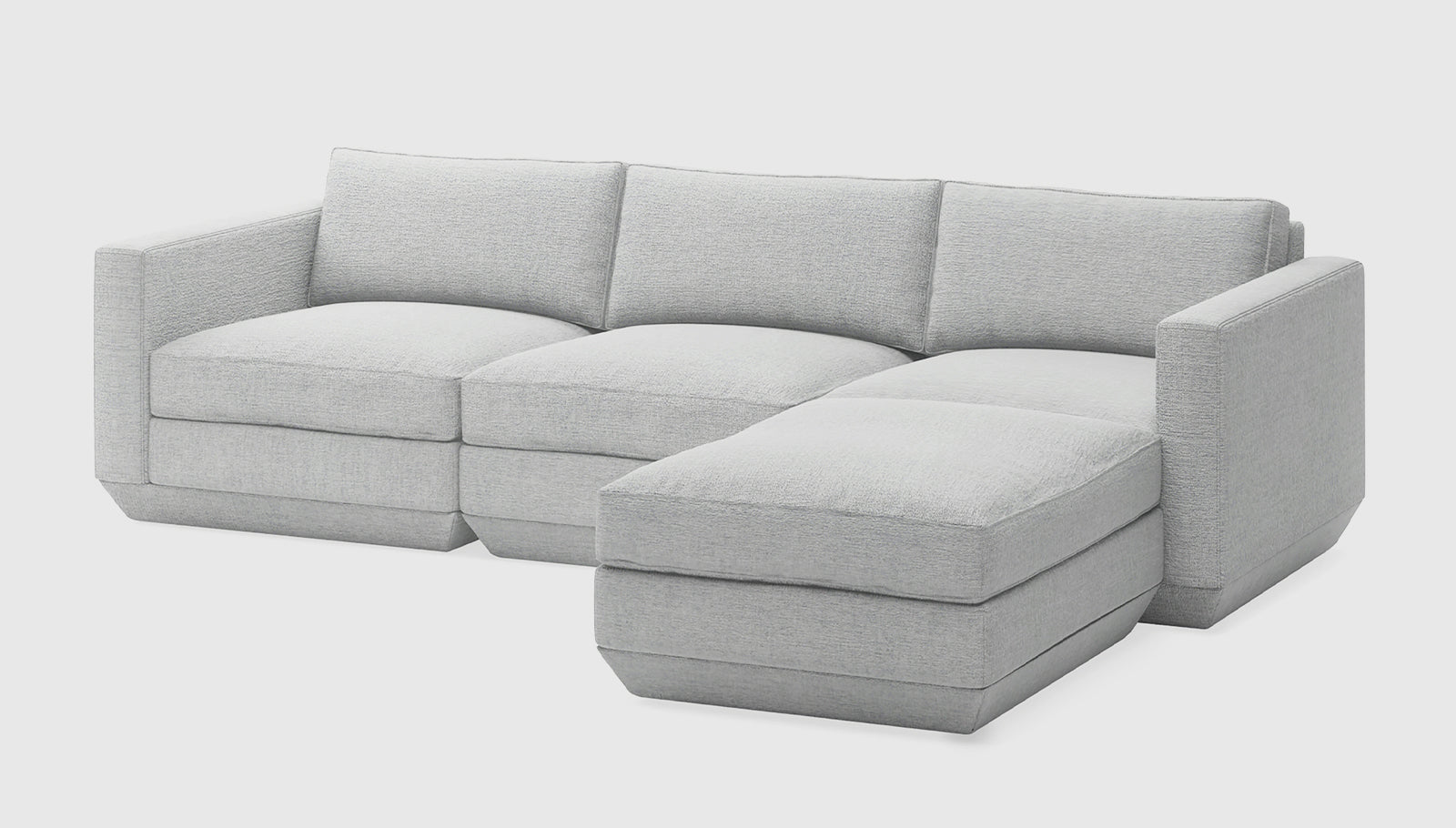 Podium Modular 4PC Sectional Bayview Silver / Right FacingSectionals Gus*  Bayview Silver Right Facing  Four Hands, Mid Century Modern Furniture, Old Bones Furniture Company, Old Bones Co, Modern Mid Century, Designer Furniture, https://www.oldbonesco.com/