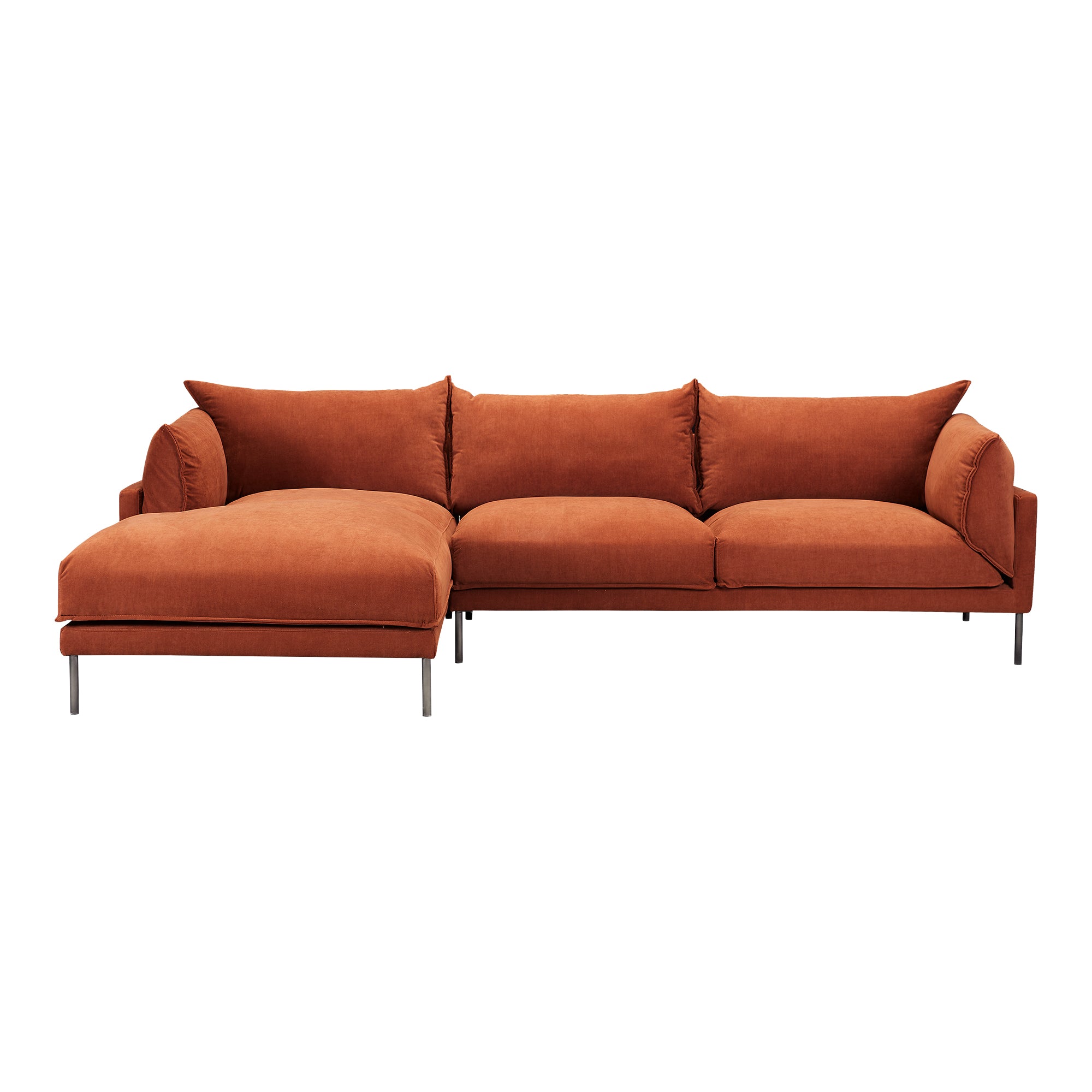 Jamara Sectional Left / Burnt AuburnSectional Sofa Moe's Left Burnt Auburn  Four Hands, Mid Century Modern Furniture, Old Bones Furniture Company, Old Bones Co, Modern Mid Century, Designer Furniture, Furniture Sale, Warehouse Furniture Sale, Jamara Sectional Sale, https://www.oldbonesco.com/