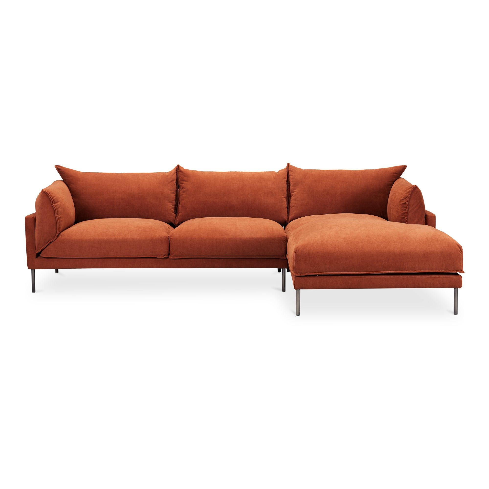 Jamara Sectional Right / Burnt AuburnSectional Sofa Moe's Right Burnt Auburn  Four Hands, Mid Century Modern Furniture, Old Bones Furniture Company, Old Bones Co, Modern Mid Century, Designer Furniture, Furniture Sale, Warehouse Furniture Sale, Jamara Sectional Sale, https://www.oldbonesco.com/