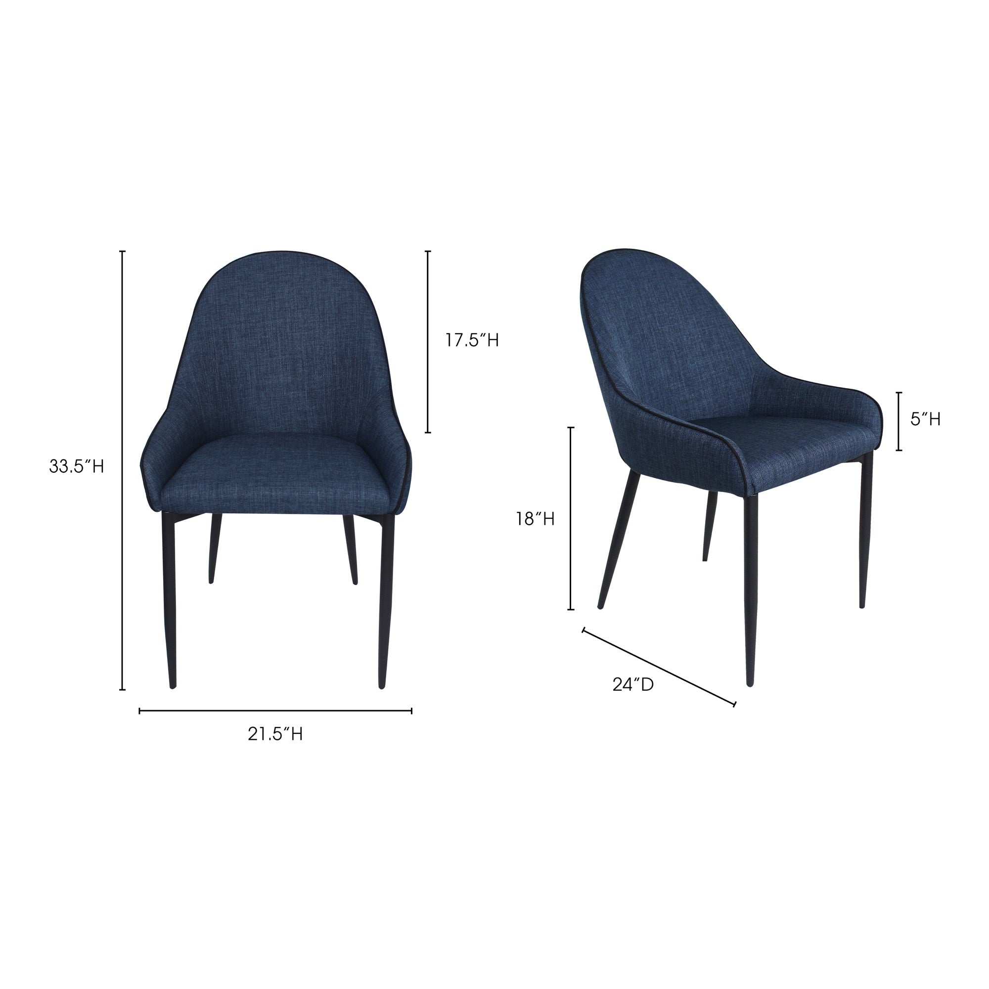 Lapis Dining Chair Dark Blue - Set of Two Dining Chair Moe's    Four Hands, Mid Century Modern Furniture, Old Bones Furniture Company, Old Bones Co, Modern Mid Century, Designer Furniture, Furniture Sale, Warehouse Furniture Sale, Lapis Dining Chair Dark Blue - Set of Two Sale, https://www.oldbonesco.com/