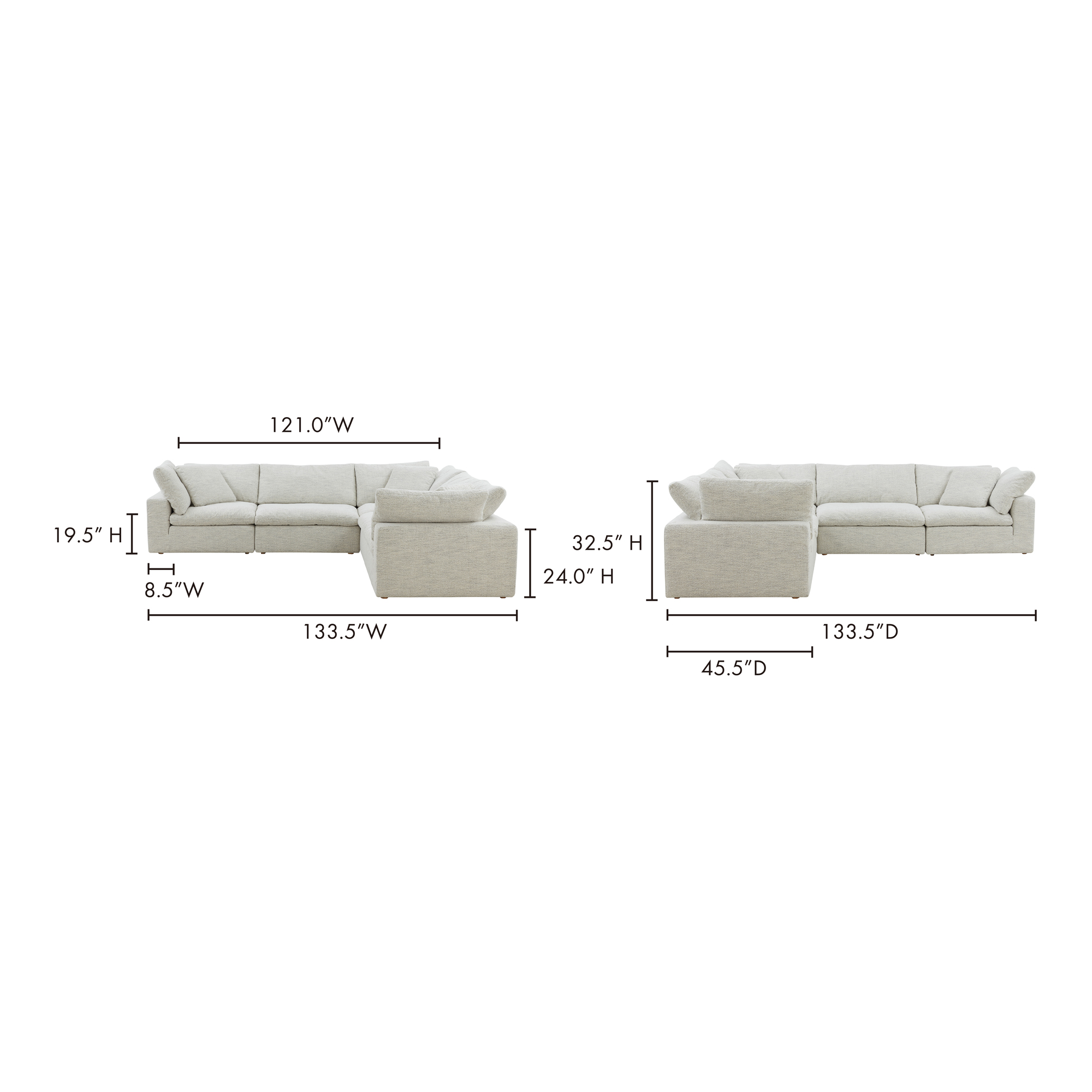 Clay Classic L Modular Sectional Sectional Sofa Moe's    Four Hands, Mid Century Modern Furniture, Old Bones Furniture Company, Old Bones Co, Modern Mid Century, Designer Furniture, Furniture Sale, Warehouse Furniture Sale, Clay Classic L Modular Sectional Sale, https://www.oldbonesco.com/