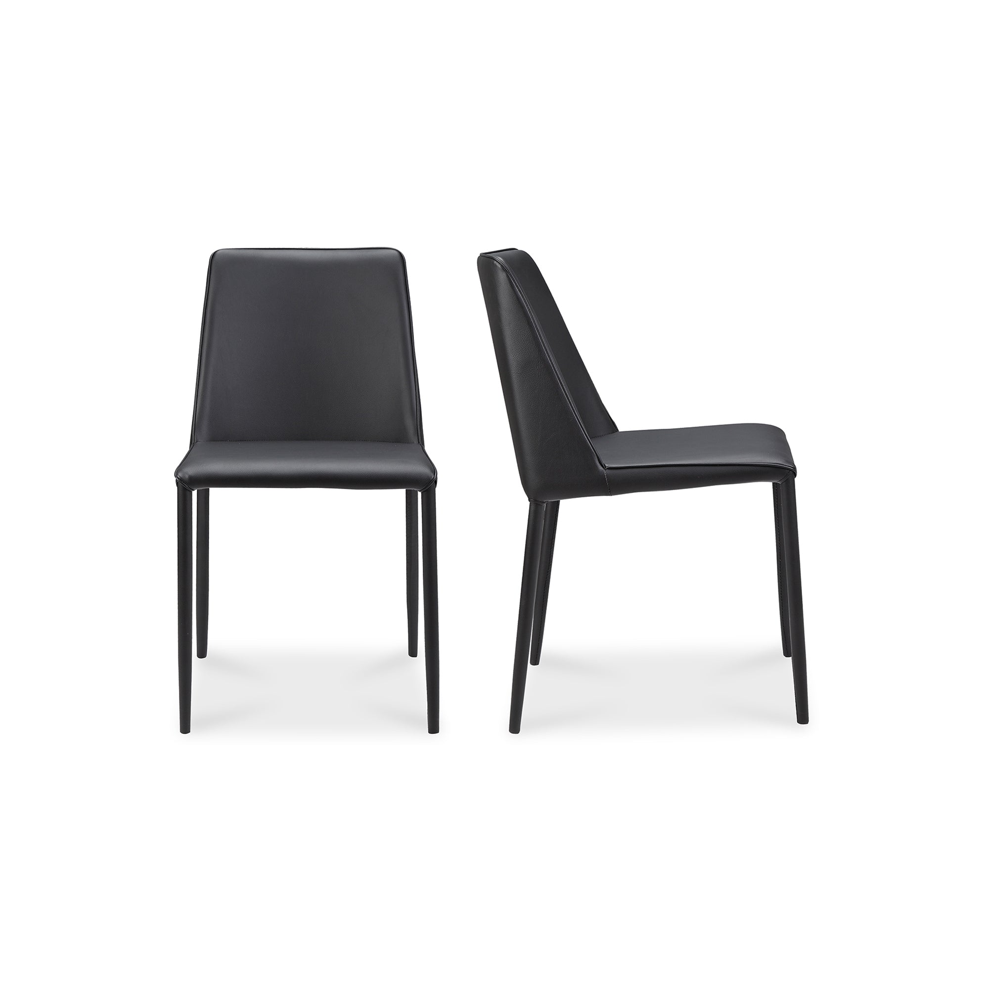 Nora Dining Chair Vegan Leather - Set of Two BlackDining Chair Moe's Black   Four Hands, Mid Century Modern Furniture, Old Bones Furniture Company, Old Bones Co, Modern Mid Century, Designer Furniture, Furniture Sale, Warehouse Furniture Sale, Nora Dining Chair Vegan Leather - Set of Two Sale, https://www.oldbonesco.com/