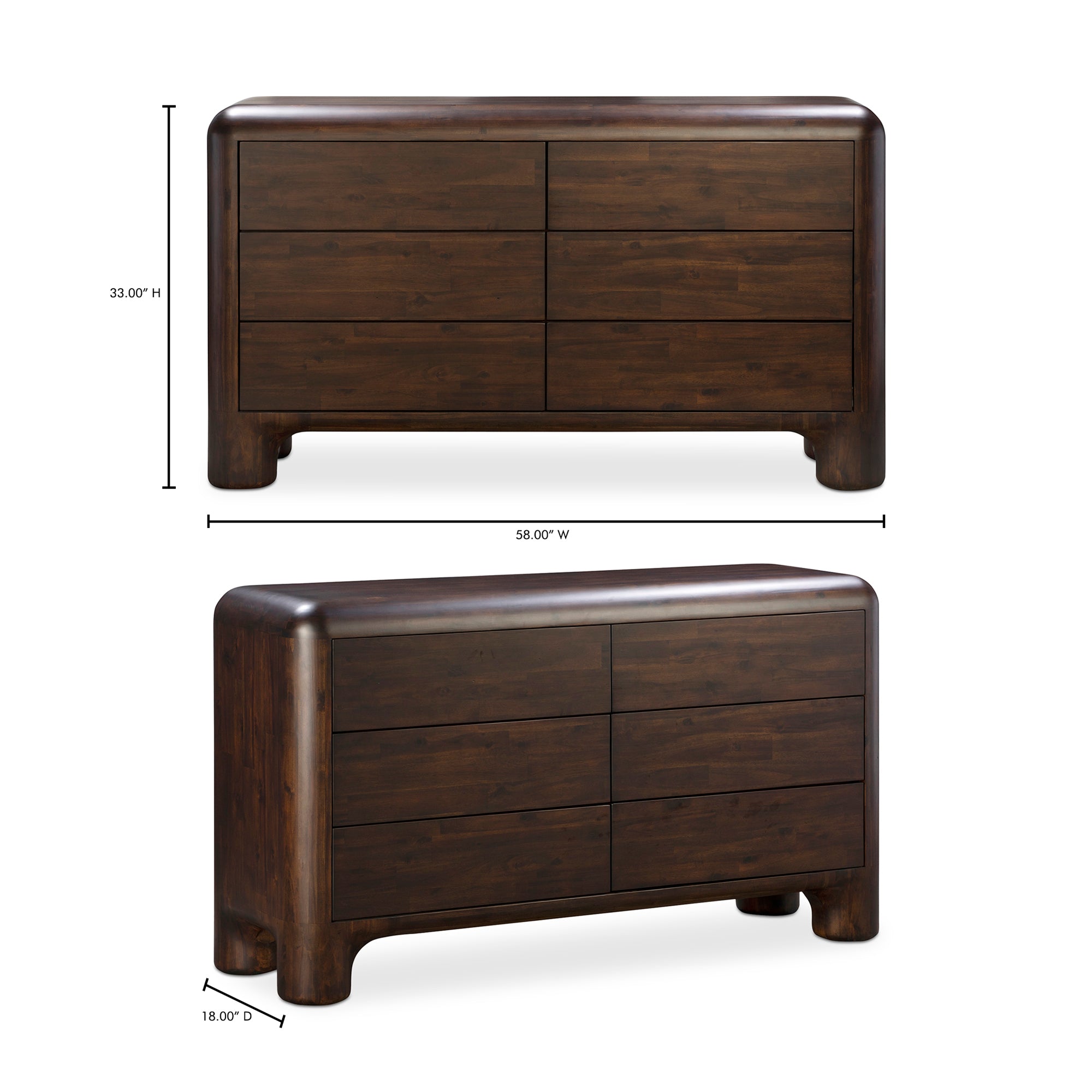 Rowan 6 Dark Brown Drawer Dresser Dressers Moe's    Four Hands, Mid Century Modern Furniture, Old Bones Furniture Company, Old Bones Co, Modern Mid Century, Designer Furniture, Furniture Sale, Warehouse Furniture Sale, Rowan 6 Dark Brown Drawer Dresser Sale, https://www.oldbonesco.com/