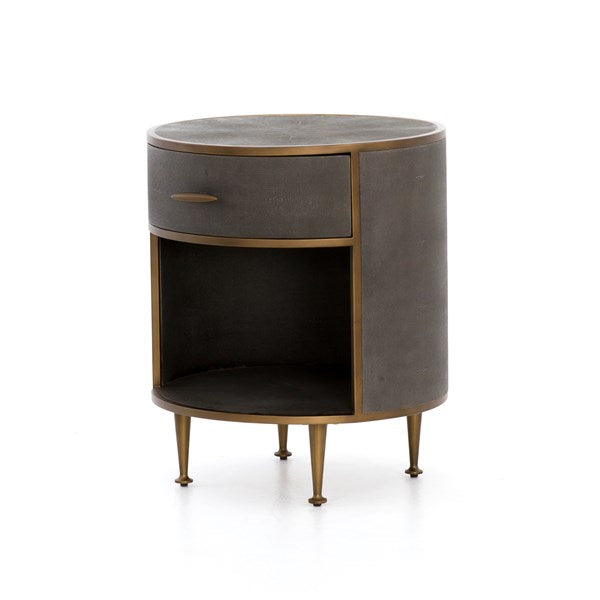 Shagreen Round Nightstand - Grey Shagreen Nightstand Four Hands     Four Hands, Mid Century Modern Furniture, Old Bones Furniture Company, Old Bones Co, Modern Mid Century, Designer Furniture, https://www.oldbonesco.com/