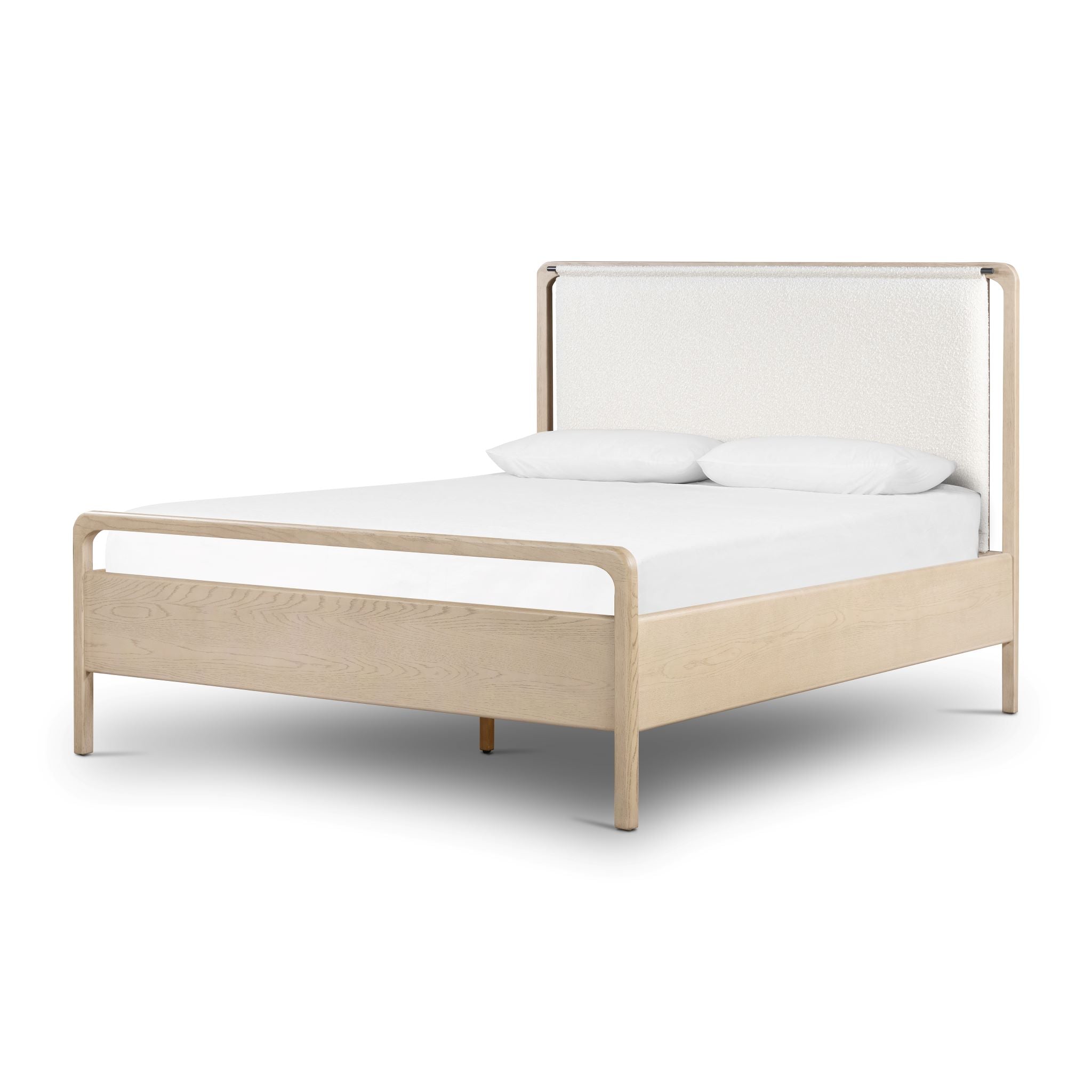 Rosedale Bed Queen / Yucca Oak Veneer w/ Knoll NaturalBedding Four Hands  Queen Yucca Oak Veneer w/ Knoll Natural  Four Hands, Mid Century Modern Furniture, Old Bones Furniture Company, Old Bones Co, Modern Mid Century, Designer Furniture, https://www.oldbonesco.com/