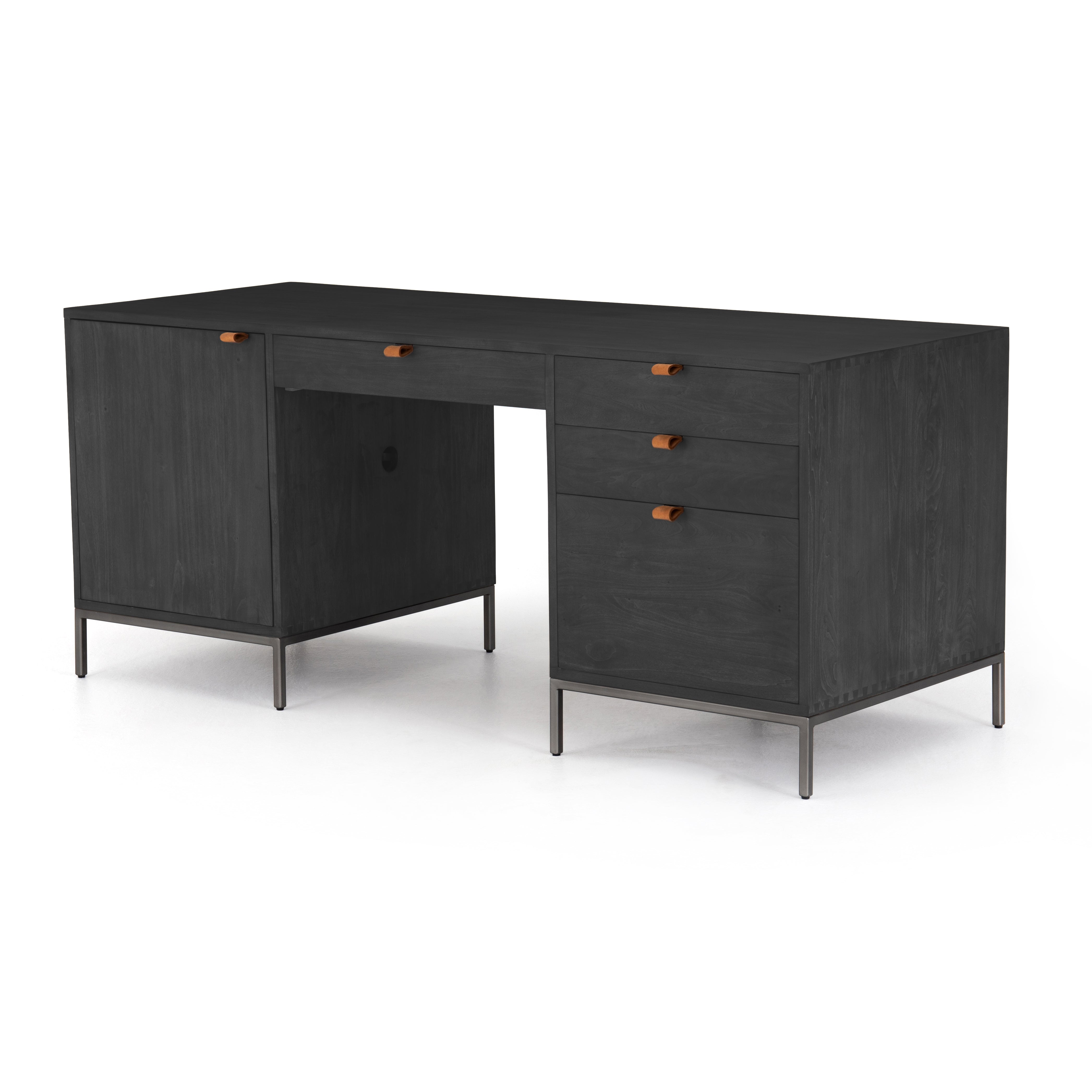 Trey Executive Desk Black Wash PoplarDesk Four Hands  Black Wash Poplar   Four Hands, Mid Century Modern Furniture, Old Bones Furniture Company, Old Bones Co, Modern Mid Century, Designer Furniture, https://www.oldbonesco.com/