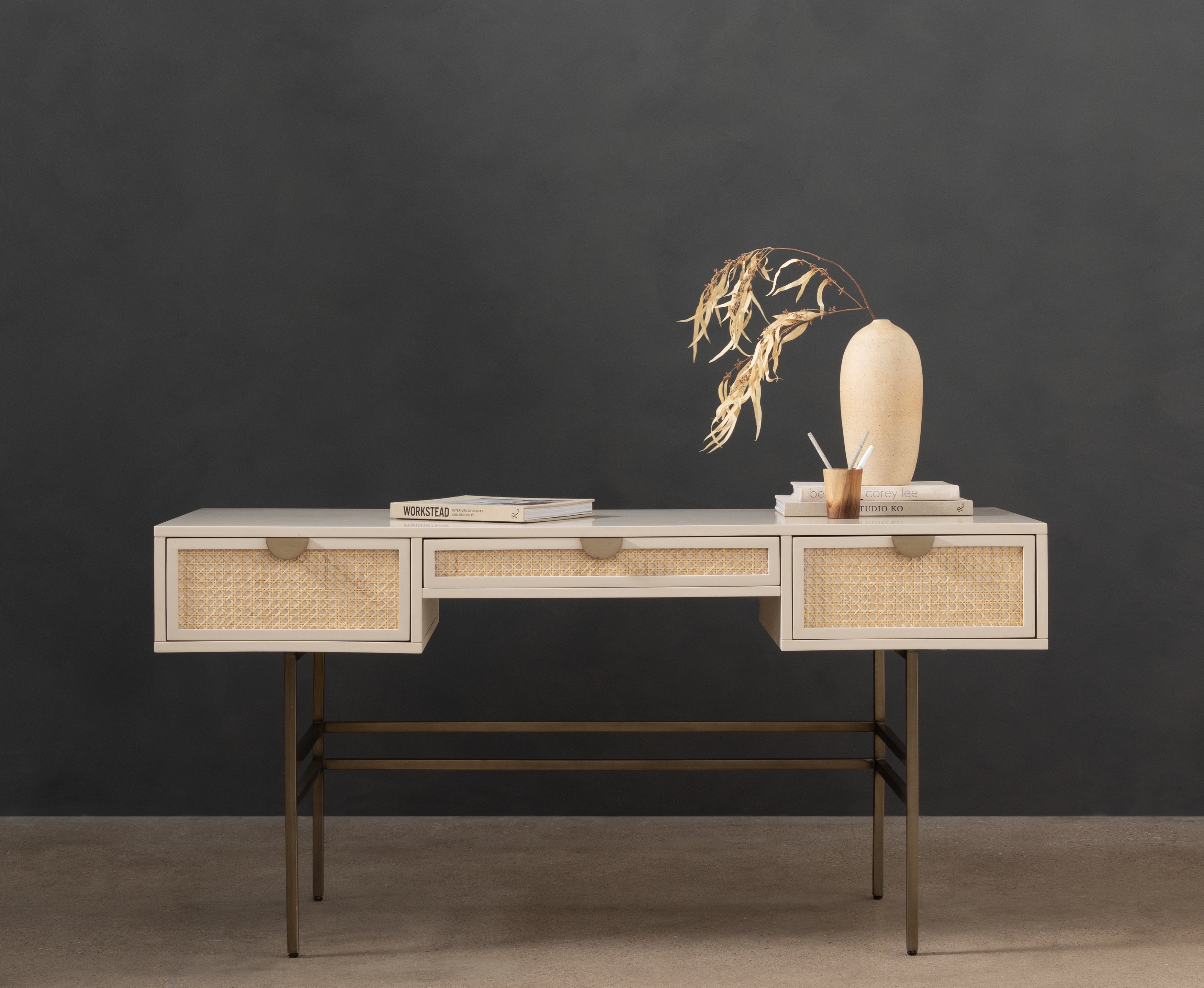 Luella Desk-Matte Alabaster Desks Four Hands     Four Hands, Mid Century Modern Furniture, Old Bones Furniture Company, Old Bones Co, Modern Mid Century, Designer Furniture, https://www.oldbonesco.com/