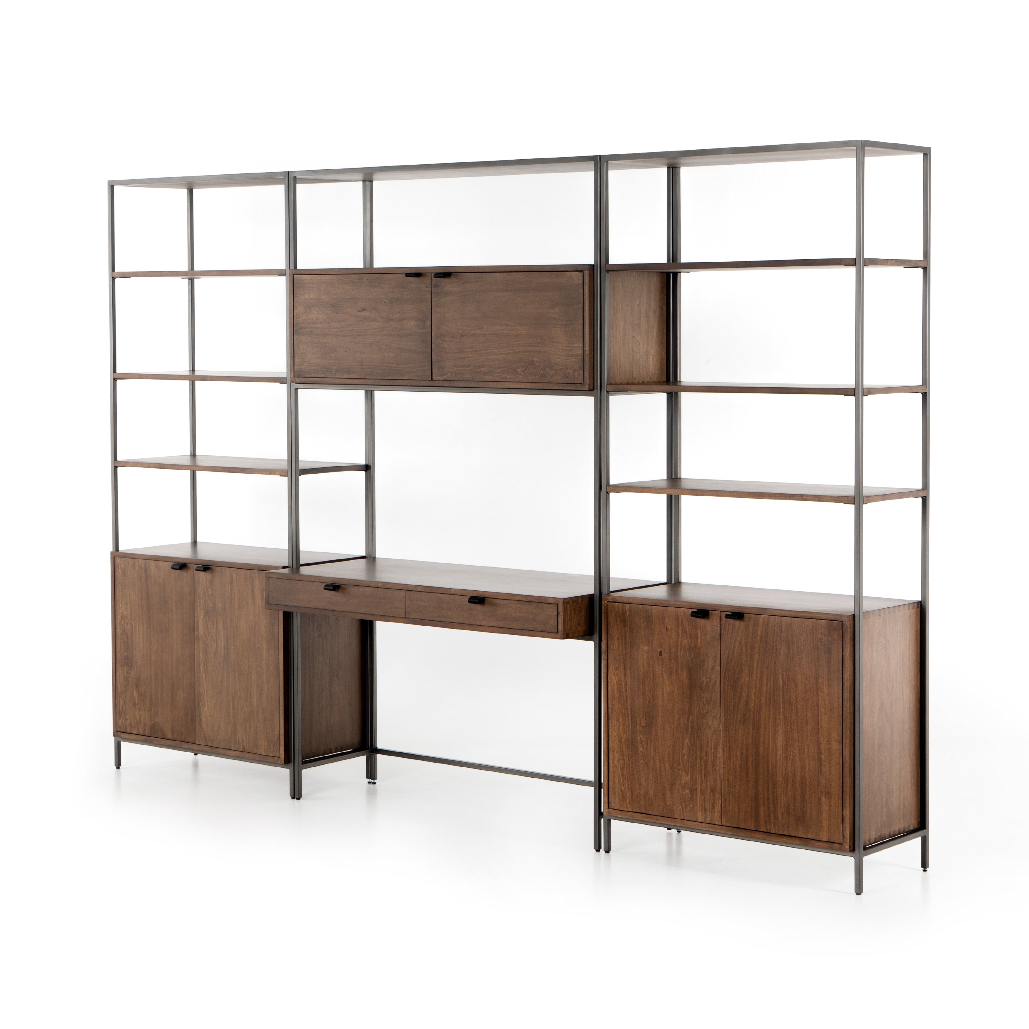 Trey Modular Desk Auburn Poplar / 2 BookcasesDesks Four Hands  Auburn Poplar 2 Bookcases  Four Hands, Mid Century Modern Furniture, Old Bones Furniture Company, Old Bones Co, Modern Mid Century, Designer Furniture, https://www.oldbonesco.com/