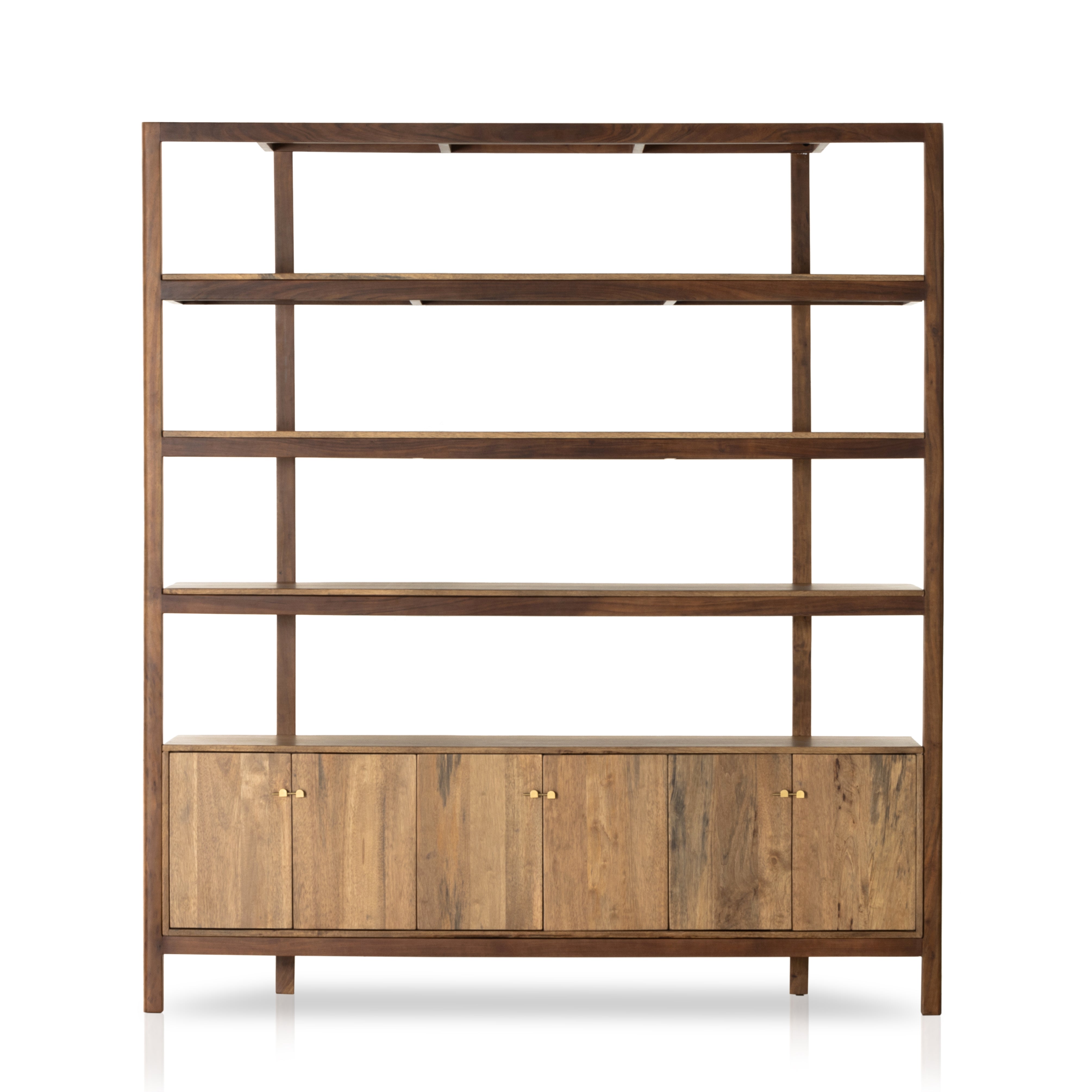 Reza Wide Bookcase-Smoked Honey Bookshelf Four Hands     Four Hands, Mid Century Modern Furniture, Old Bones Furniture Company, Old Bones Co, Modern Mid Century, Designer Furniture, https://www.oldbonesco.com/