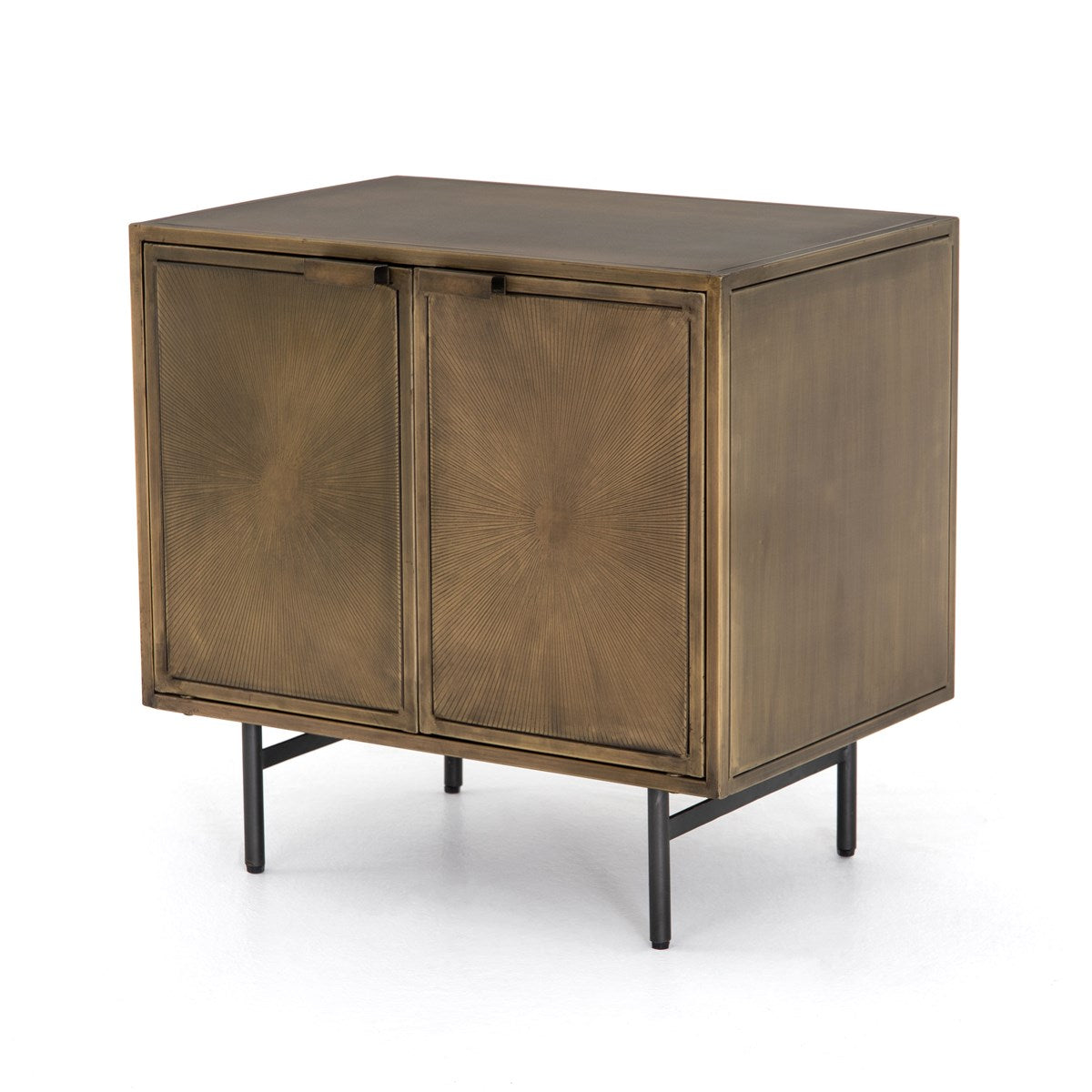 Sunburst Cabinet Nightstand Aged BrassCabinet Four Hands  Aged Brass   Four Hands, Burke Decor, Mid Century Modern Furniture, Old Bones Furniture Company, Old Bones Co, Modern Mid Century, Designer Furniture, https://www.oldbonesco.com/