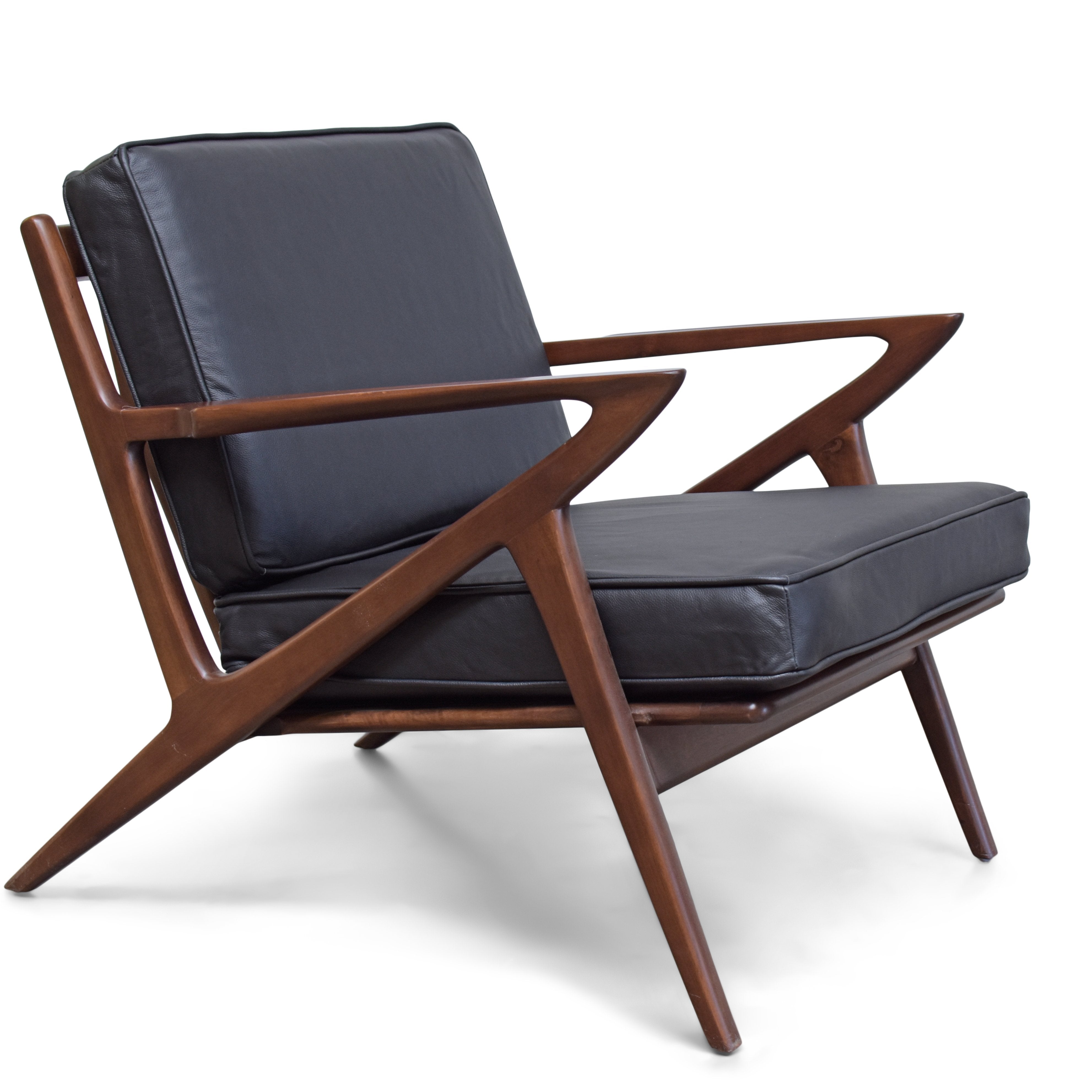 Z Lounge Chair - Walnut Black Leather Gingko Furniture  Black Leather   Four Hands, Burke Decor, Mid Century Modern Furniture, Old Bones Furniture Company, Old Bones Co, Modern Mid Century, Designer Furniture, https://www.oldbonesco.com/