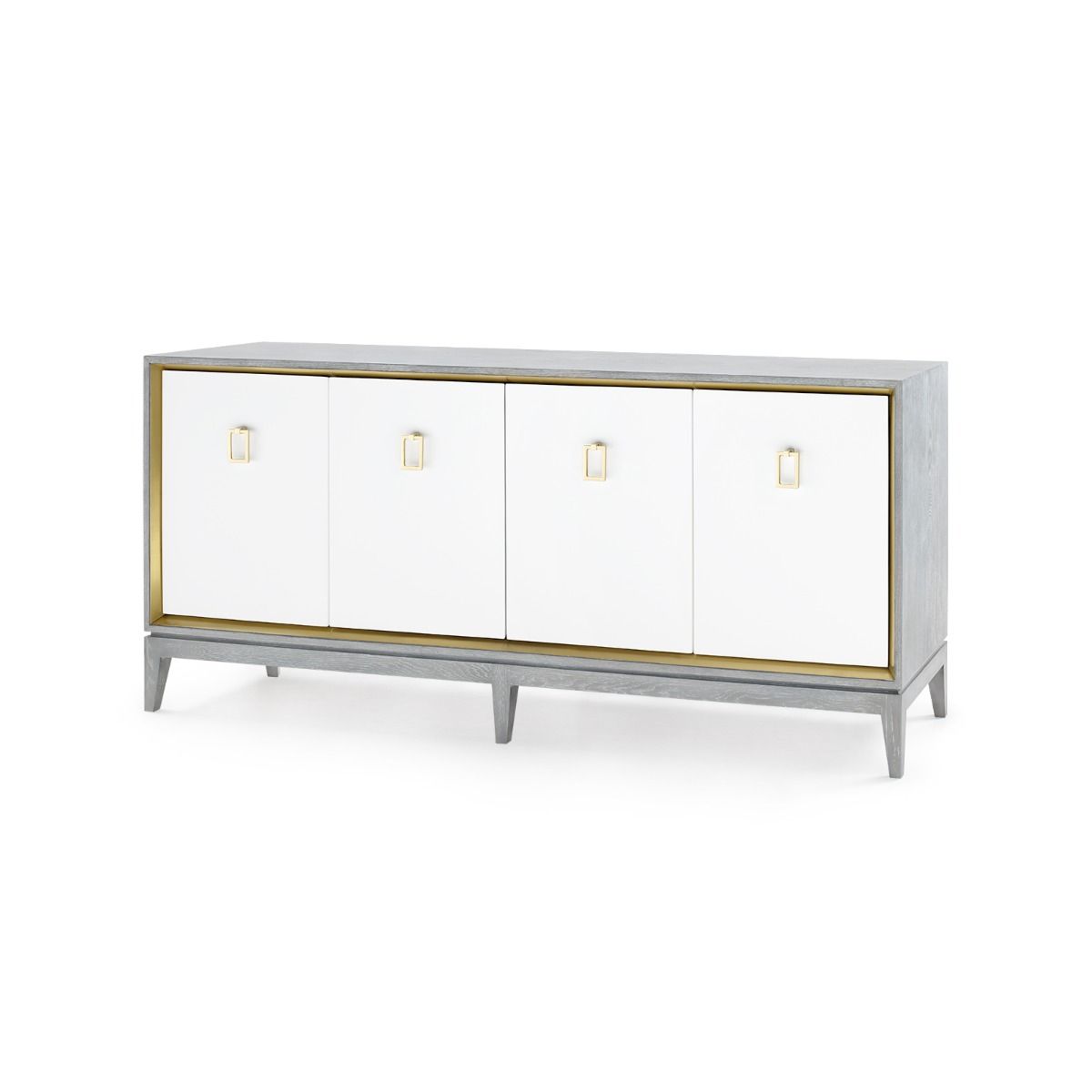 Cameron 4-Door Cabinet, Gray Raquel / Polished BrassCabinet Bungalow 5  Raquel Polished Brass  Four Hands, Burke Decor, Mid Century Modern Furniture, Old Bones Furniture Company, Old Bones Co, Modern Mid Century, Designer Furniture, https://www.oldbonesco.com/