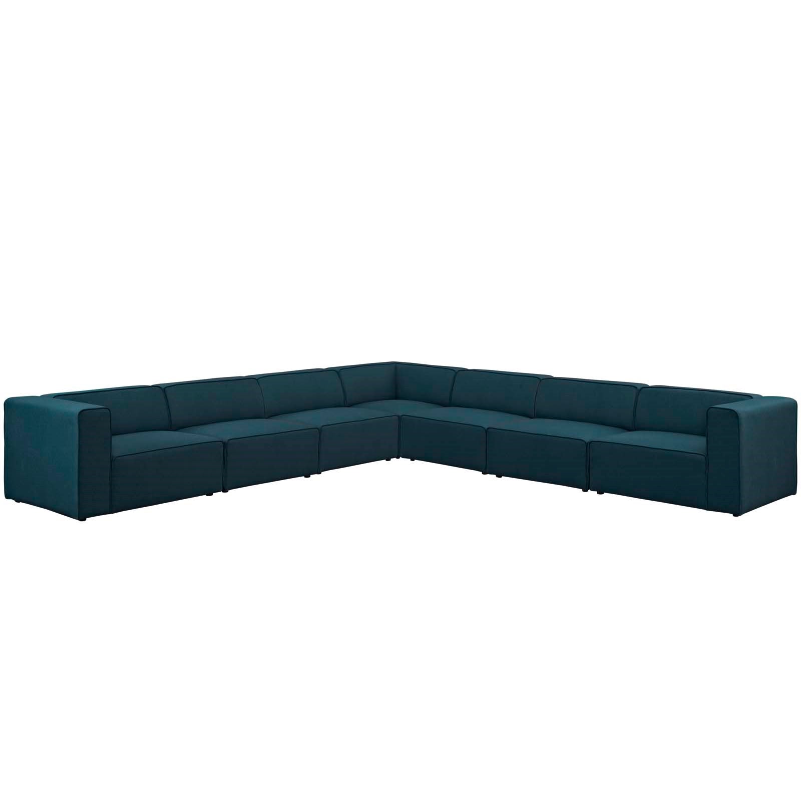 Mingle 7 Piece Upholstered Fabric Sectional Sofa Set in Blue BlueSectional Sofa Modway International  Blue   Four Hands, Burke Decor, Mid Century Modern Furniture, Old Bones Furniture Company, Old Bones Co, Modern Mid Century, Designer Furniture, https://www.oldbonesco.com/